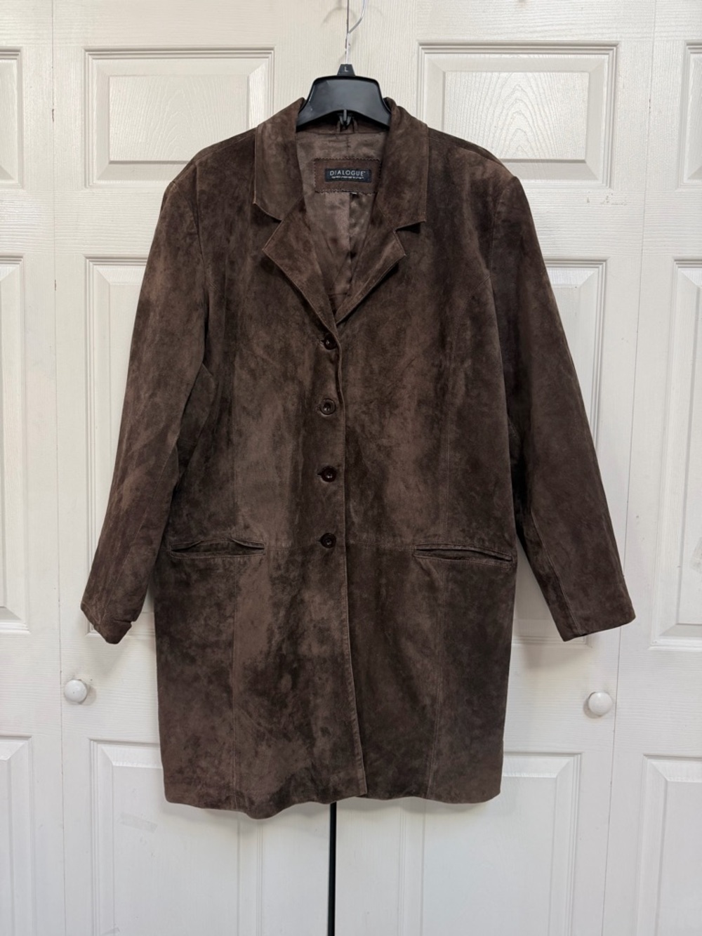 Suede Button-Front Coat Jacket in Dark Brown Women’s Size 3X